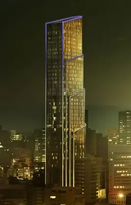 Nighttime architectural perspective of the Sama Beirut tower